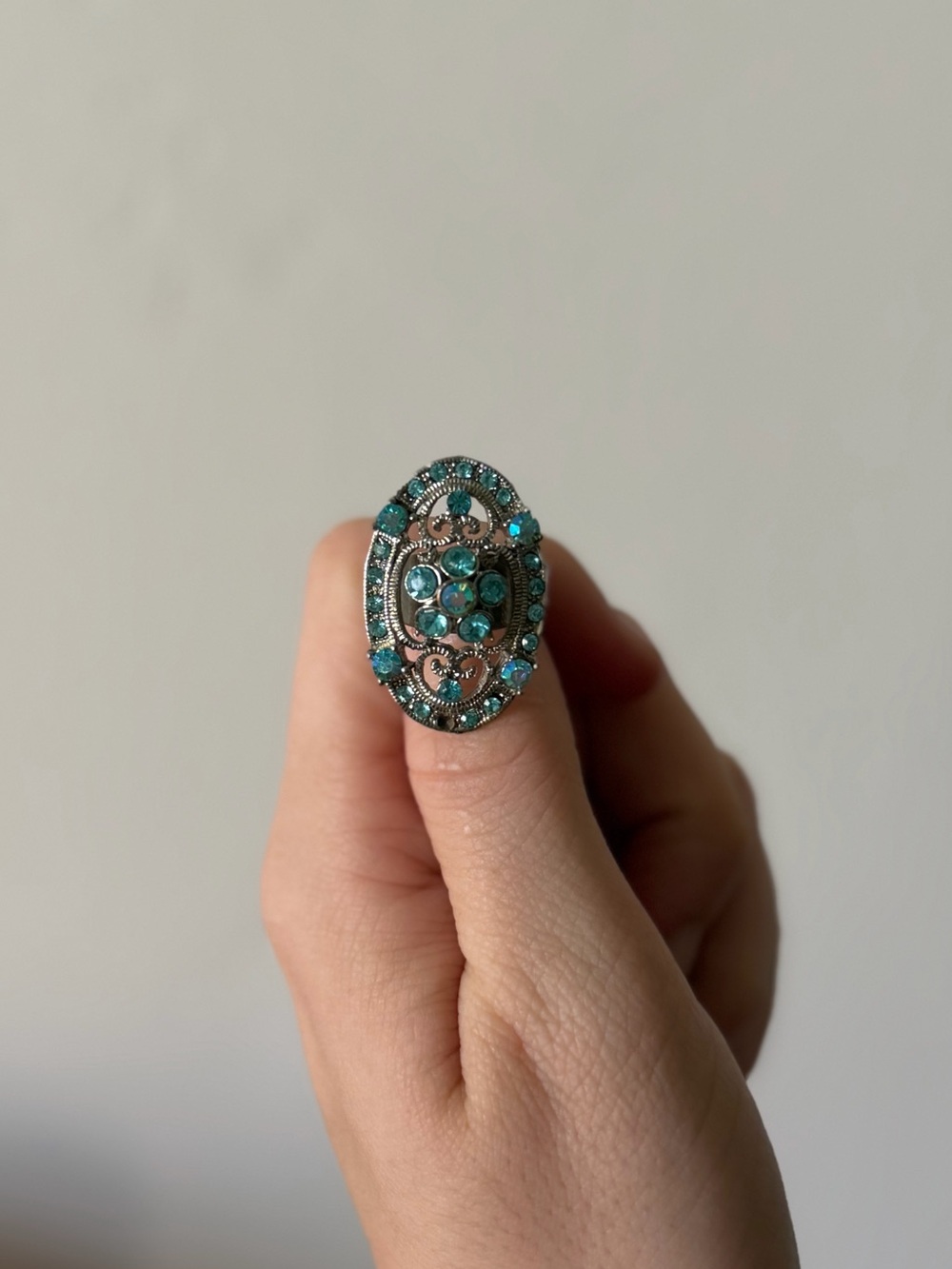 Turquoise Crystal Oval Statement Ring - Women Jewelry